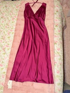 Abercrombie & Fitch Hot Pink Satin Dress Size Large Petite